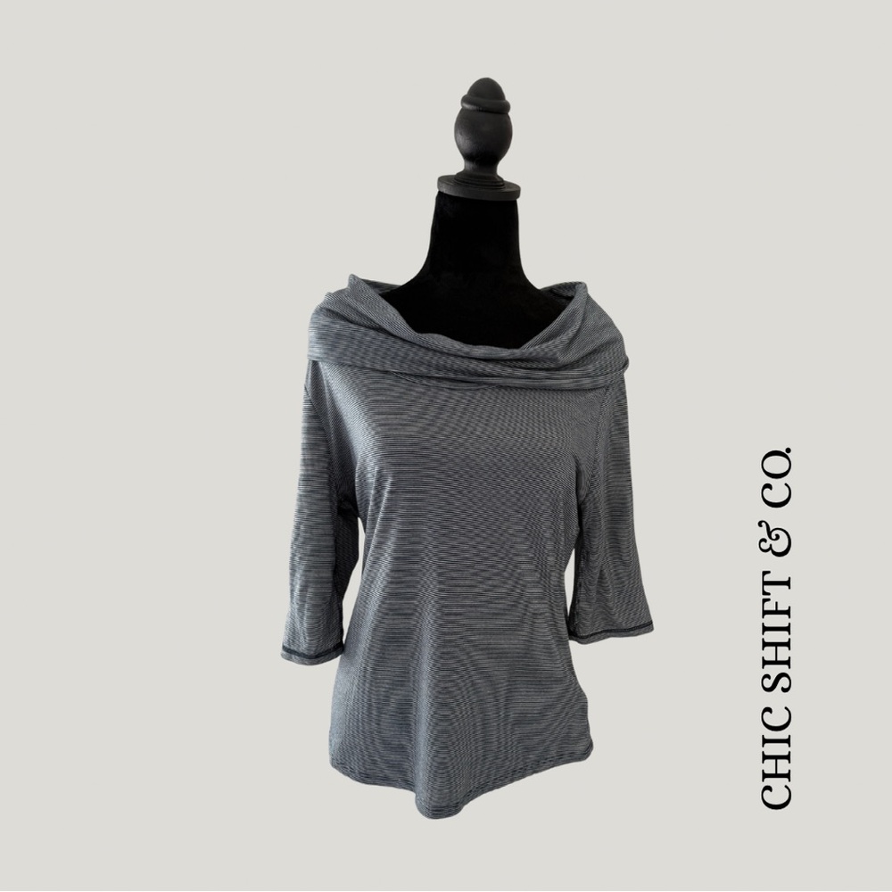 Coldwater Creek Navy Striped Cowl Neck Top Size M